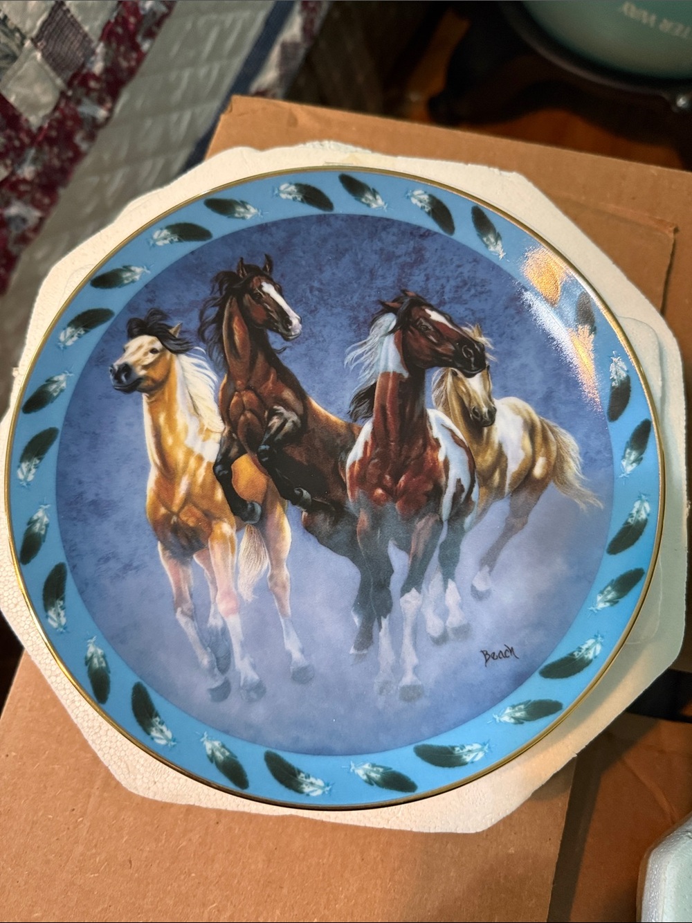 Blue Horse Herd Decorative Wall Plate - Home Art